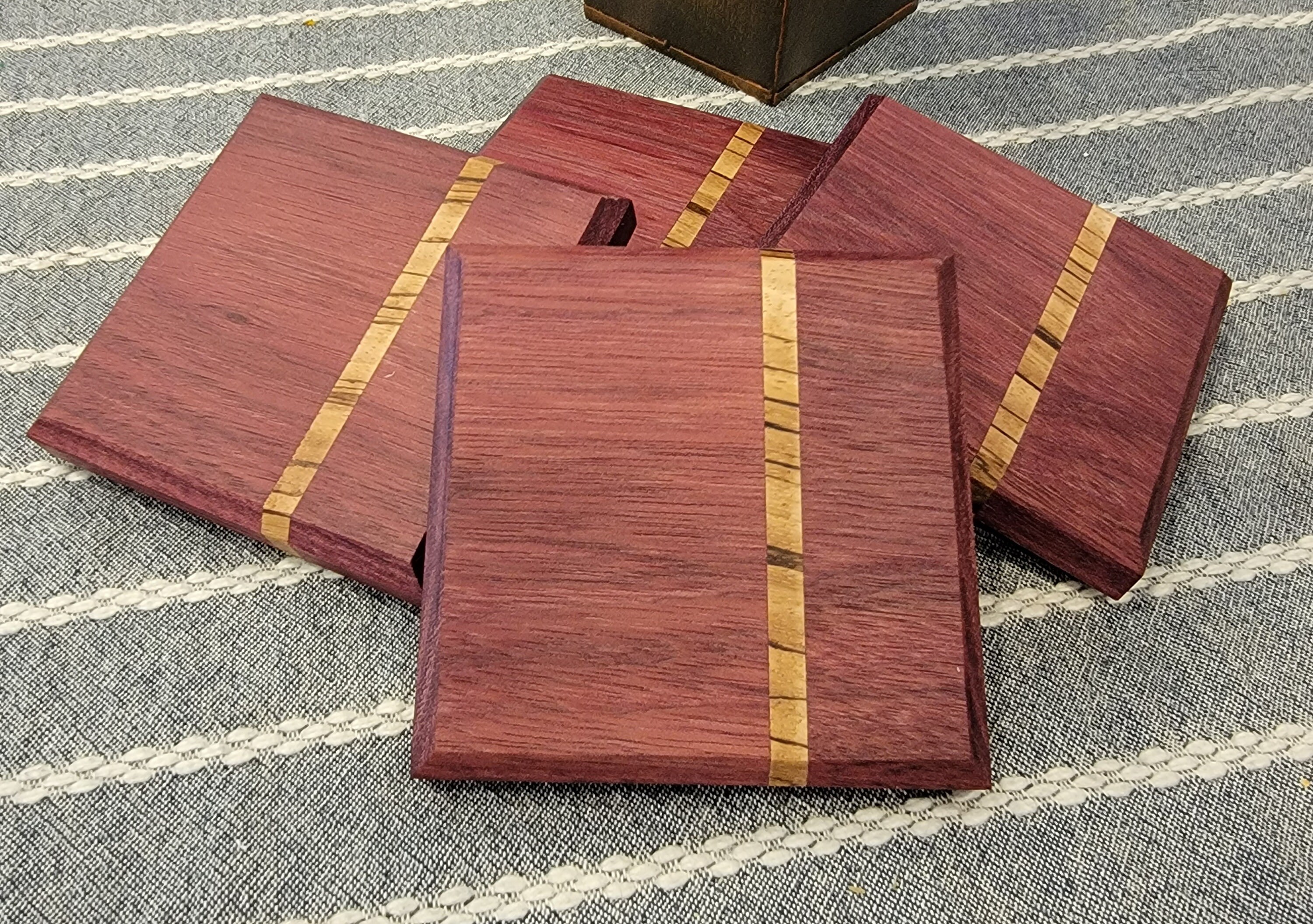 Purple Heart/Zebra Wood Accent Coaster Set W/Stand Etsy