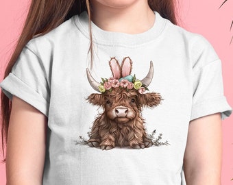 Spring Highland Cow T shirt For Girls, Spring Highland Cow Girls T Shirt, Gifting Gifts For Easter