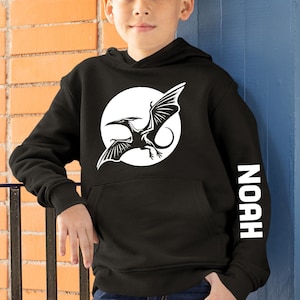 Personalised Pterodactyl Kids Hoodie – Custom Name Sleeve Print Dinosaur Themed Hoodie for Kids – Hoodie for Boys Unique Gift for Son