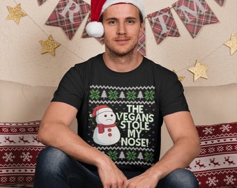 Camiseta de Navidad Vegan Snowman, The Vegans Stole My Nose Tshirt Christmas, Camiseta de Navidad, Regalos para vegetarianos