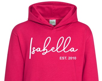 Personalised Name and Year Hoodie For Girls, Custom Name Gifts for Girls, Birthday Top Sweatshirt Outfit