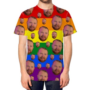 Personalised Gay Flag Face All Over T Shirt For Men, Personalised Gay Pride Face All Over Mens T Shirt, Him Gifts For Stag Do