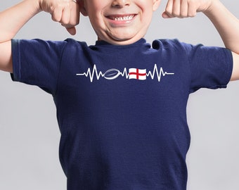 Childrens England Heartbeat T Shirt, Kids England Tshirt