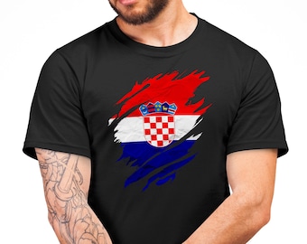 Kroatië voetbal gescheurd T-shirt voor mannen, Kroatië heren T-shirt, voetbalcadeaus voor sportevenement