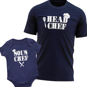 Ensemble t-shirt homme chef et sous-chef assorti et haut pour bébé, chemise imprimée chef et sous-chef homme et haut pour tout-petit, costume pour la fête des pères