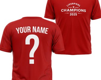 Personalised Liverpool Champions Front Back Print Kids T Shirt, Customised Liverpool Champions Boys Girls Shirt, 2025 Football Children Tees
