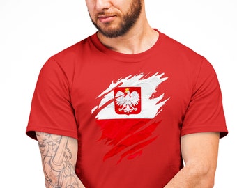 Mens Poland Flag Torn T shirt, Poland Football Mens T Shirt, Gifts For Sports Event