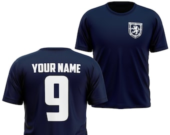 Nom et numéro personnalisés T-shirt avec badge Ecosse pour enfants, T-shirt personnalisé Ecosse pour enfants, Maillot de football personnalisé