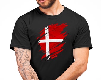 Denmark Flag T shirt For Men, Denmark Football Torn Flag Effect Mens T Shirt, Personalised Gifts For Sports Event