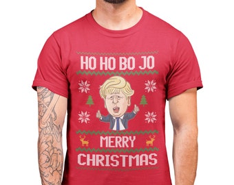 Ho Ho Bo Jo Boris Johnson Funny Christmas TShirt, Mens Funny Christmas Jumper Tee Top T Shirts Gift for Men Gifts Him Novelty Xmas