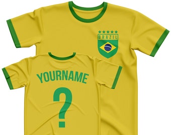 Brazil Name And Number Supporters Outfit, Brazil Football Top, Supporters Tee Personalised Football Customised T Shirt Babywear Him Hers