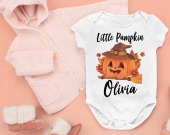 Personnalisé Little Pumpkin Babygrow Halloween Mignon Bébé Body Outfit Custom 