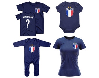 France Name And Number Supporters Outfit, French Football Top, Supporters Jersey, Personalised Name, Customised T Shirt Babywear Him or Hers