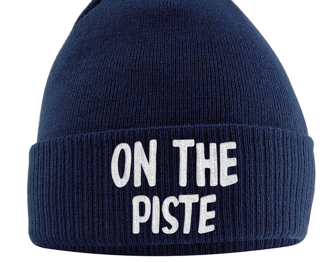 On The Piste Bobble Hat, Funny Skiing Hat, Apres Ski Beanie Hat for Men Women Kids Winter Skiing Gifts Birthday Gift