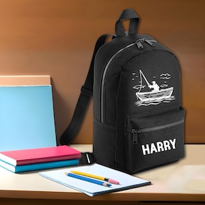 Personalisierte Fischerboot Mini Rucksack für Jungen benutzerdefinierte Name Angeln zurück in die Schule Kindergarten Tasche Kinder
