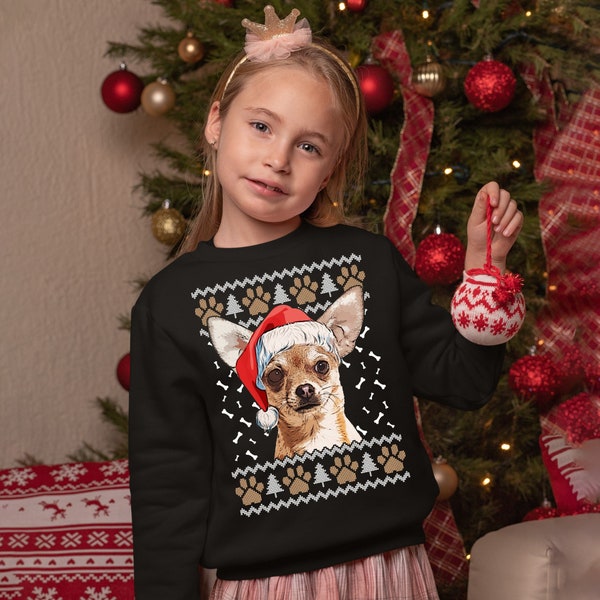 Pull de Noël Chihuahua, Sweat-shirt Chihuahua, Pull de Noël, Cadeau de Noël pour elle, Enfants Hommes Femmes, Cadeau de Noël Chihuahua