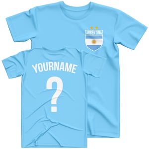 Argentine Nom et numéro Supporters Outfit Argentine Football Top Supporters Tee Football personnalisé T-shirt personnalisé Babywear lui le sien