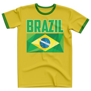 Brazil T Shirt, Brazil Tshirt, Ringer Gold Green Brazil Supporters Shirt, Mens T-Shirt Fan Gifts image 2