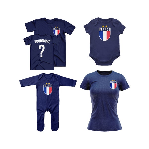 France Name And Number Supporters Outfit, French Football Top, Supporters Jersey, Personalised Name, Customised T Shirt Babywear Him or Hers