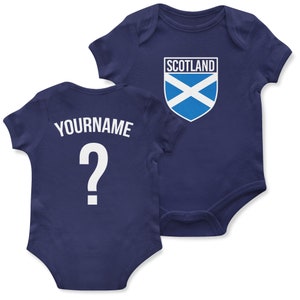 Schottland-Flaggen-Abzeichen-kundenspezifischer Name und Zahl-Babystrampler