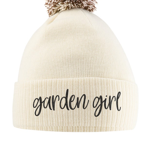 Garden Girl Bobble Hat, Gardening Gifts for Women, Gifts for Girls, Beanie Hat Winter Headwear Funny Gift for Her