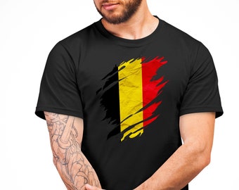 Belgium Football T shirt For Men, Belgium Flag Torn Mens T Shirt, Gifts For Sports Event