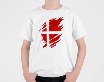 Drapeau du Danemark T-shirt pour enfants, T-shirt de football Danemark pour enfants, Cadeaux football pour pays