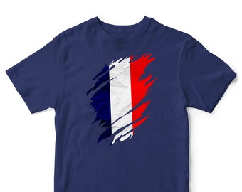 Camiseta rasgada de Francia para niños, camiseta rasgada de Francia para niños, regalos de fútbol para el país
