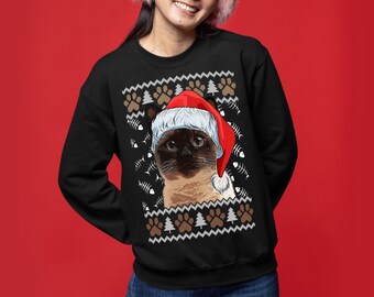 Siamese Cat Christmas Sweater Cat Sweatshirt Christmas - Etsy