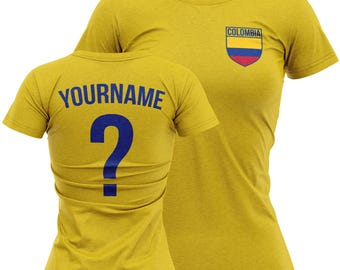 Personalised Colombia Football T shirt For Women, Custom Colombian Badge Ladies Tee, Tee For Sports Event, Colombia Soccer Gift 2026