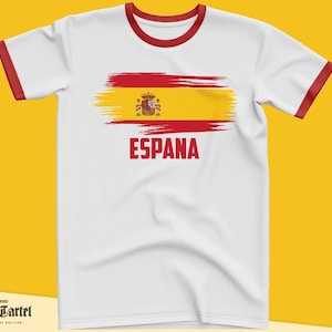 Espana Flag T Shirt, Spain Tshirt Ringer White Red Espana Supporters Shirt, Mens T-Shirt Fan Gifts Spain Flag Tee Spain Gift Idea Espana