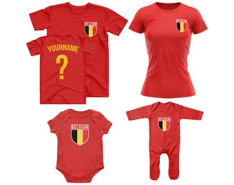 Belgium Name And Number Supporters Outfit, Belgian Football Top, Supporters Jersey, Personalised Name, Customised T Shirt Babywear Him Hers