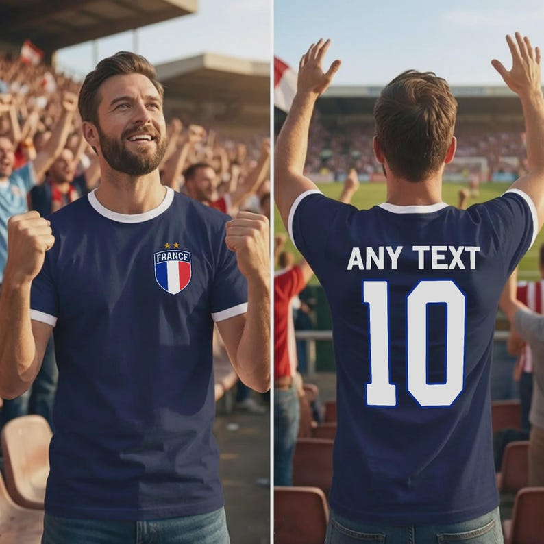 France Personalised Football T shirt For Men, Custom English Badge Mens Tee, Tee For Sports Event, England Football Gift image 3