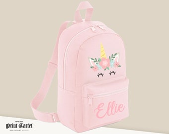 Personalisierte Einhorn Tasche, Personalisierter Rucksack Mädchen mit Namen und Einhorn, Rückweg zur Schule, Einhorn Rucksack Kleinkind, Mini Rucksack Schule