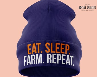 Eat Sleep Farm Repeat Beanie Hat, EMBROIDERED Beanie, Funny Farming Gift, Gift for Farmer, Beanie Hat, Winter Headwear Unisex