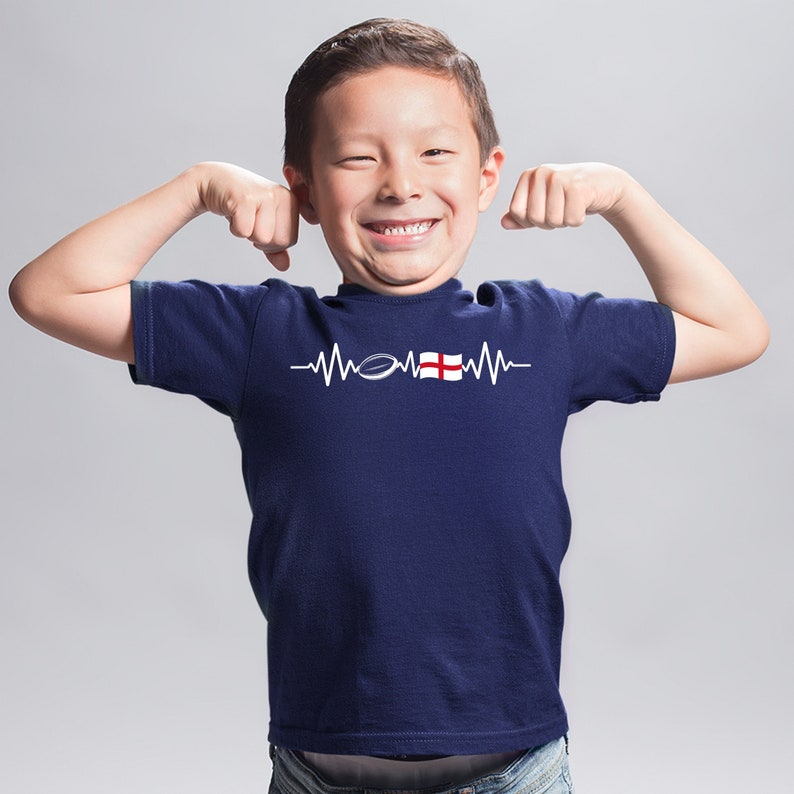 Heartbeat monitor with a rugby ball and england flag through the middle of it