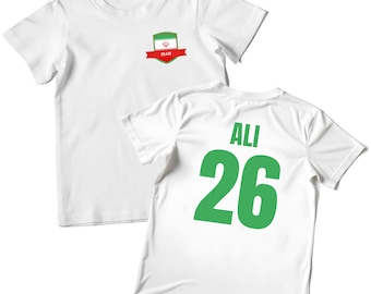 Custom Iran Football T shirt For Kids, Iran Shirt for Him or Her, Iran Top, Iranian Flag 2026 White Cotton Tee