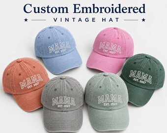 Personalised Embroidered MAMA Cap, Baby Announcement Hat EST 2027, Custom Pregnancy Reveal Couples Hats, New Father Cap Gift Mum