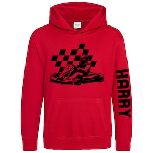 男の子と女の子向けのパーソナライズされたゴーカートパーカー、ゴーカートギフトカスタム名誕生日プレゼントクリスマストップスウェットシャツ