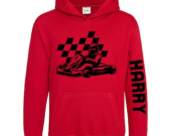 Personalised GO KARTING Hoodie for Boys and Girls, Go Karting Gifts Custom Name Birthday Gift Christmas Top Sweatshirt