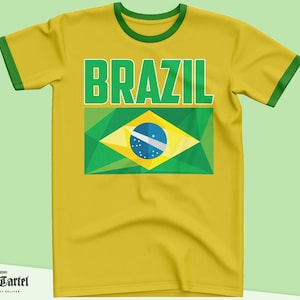 Brazil T Shirt, Brazil Tshirt, Ringer Gold Green Brazil Supporters Shirt, Mens T-Shirt Fan Gifts image 1