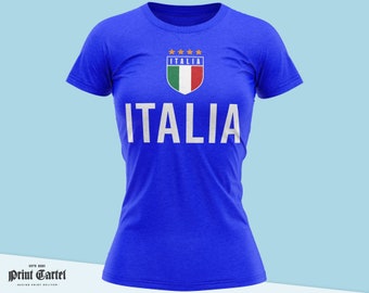 Italy Football Shirt, Italy Shirt for Women, Italia Tshirt, Womens Top Flag 2021 Blue Cotton Jersey