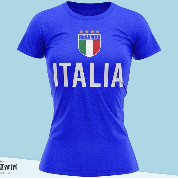 Italy Football Shirt, Italy Shirt for Women, Italia Tshirt, Womens Top Flag 2021 Blue Cotton Jersey