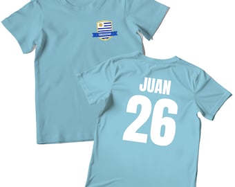Custom Uruguay Football T shirt For Kids, Uruguay Shirt for Him or Her, Uruguay Top, Uruguay Flag 2026 Light Blue Cotton Tee