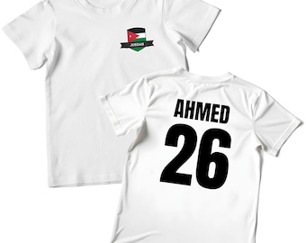 Custom Jordan Football T shirt For Kids, Jordan Shirt for Him or Her, Jordan Top, Jordanian Flag 2026 White Cotton Tee