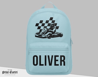Personalised backpack, Go karting Personalised Backpack With Name, Back to School, Karting Backpack Toddler, Mini Backpack School