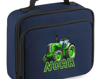 Personalised Boys Tractor Lunch Bag, Farming Design Lunch Box for Boys, Customised Bag with Printed Name, Back to School Lunch Bag for Kids