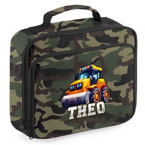 Boys Custom Construction Vehicle Lunch Bag, Road Roller Design, Personalised Lunch Box with Name, Roller Truck Lovers Lunch Bag for Kids