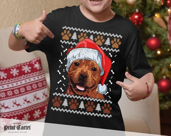 Pit Bull Santa Christmas Tree Lights Xmas Gifts Boys Kids T-Shirt Pit Bull Santa Christmas Tree Lights Xmas Gifts Boys Kids T-Shirt