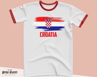 Kroatië Vlag T Shirt, Kroatië Tshirt Ringer Wit Rood Kroatië Supporters Shirt, Mens T-Shirt Fan Geschenken Kroatië Vlag Tee Kroatië Gift